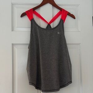 Under Armour Gray Tank with Neon Red Crisscross Straps